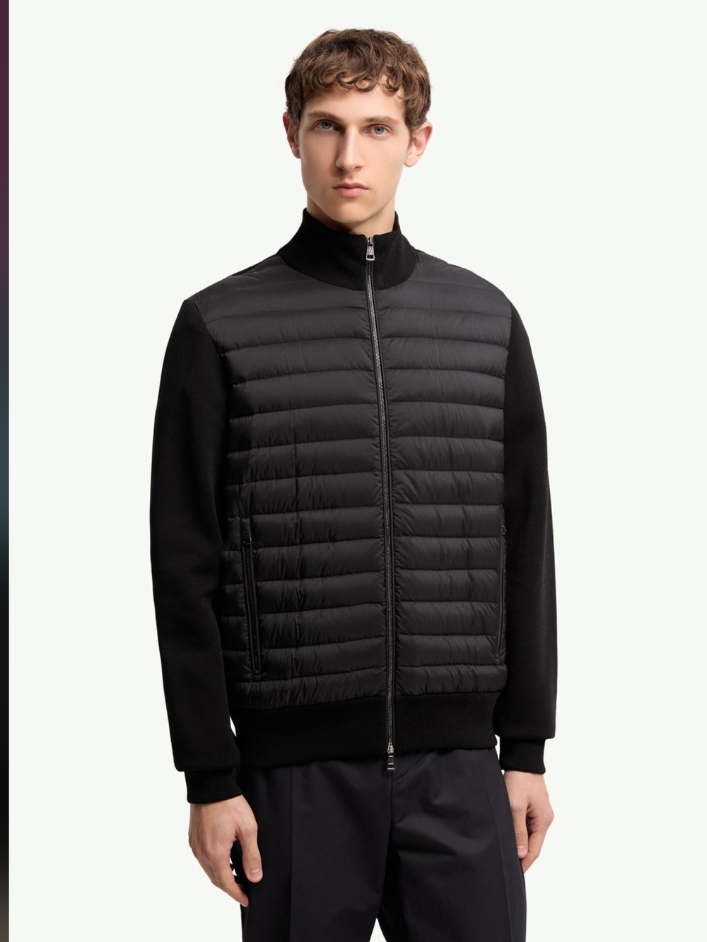 Moncler Classic Black Quilted Front Knit-Sleeve Puffer Jacket - slim fit size 44